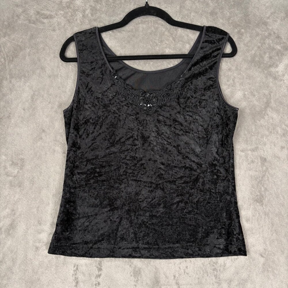 Whimsygoth Y2K Crushed Velvet Tank Women's S Black Floral Sequins Camisole EUC - Picture 3 of 9